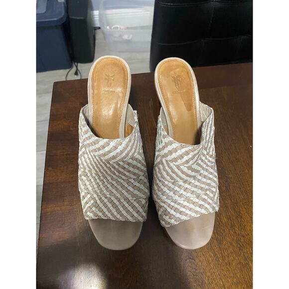 Frye Shoes Frye Katie Woven Platform Slide Gray White SZ 8 - Picture 13 of 13
